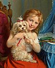 Fritz Zuber-buhler Canvas Paintings - Young Girl with Bichon Frise